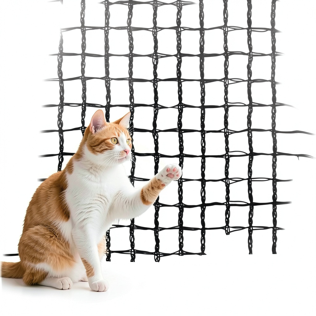 Installing POYEE Cat Balcony Net HDPE Durable Pet Safety Screen on a wooden balcony railing