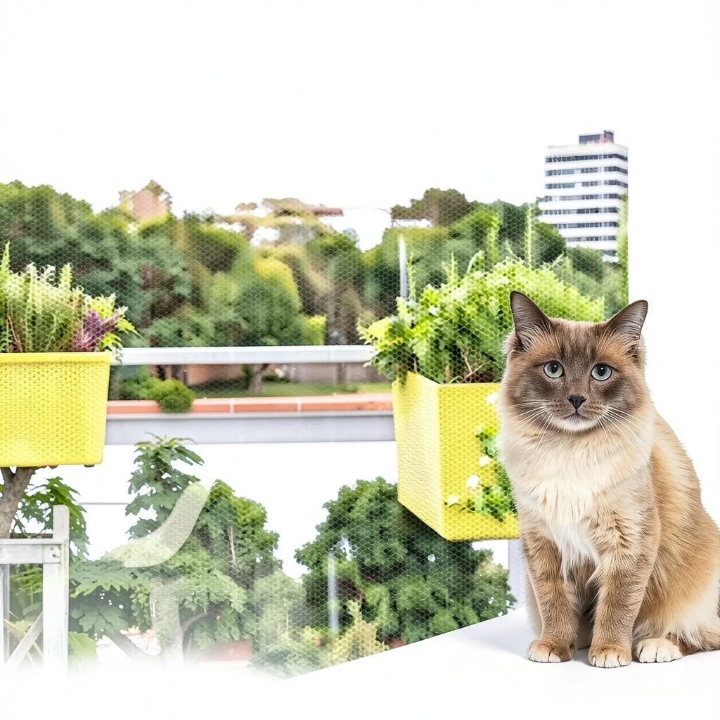 Installing JUMXSRLE cat balcony net on a wooden balcony railing