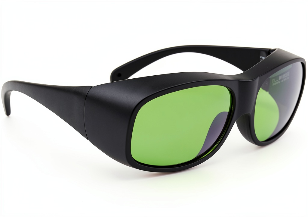 Installing LaserPair Laser Safety Glasses Green UV Protection Medical on a wooden desk