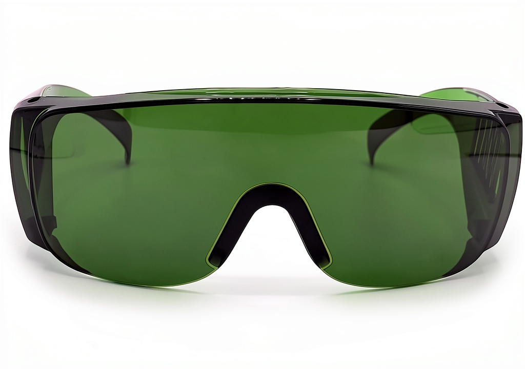 FreeMascot laser safety goggles showing fit-over design and clear lens