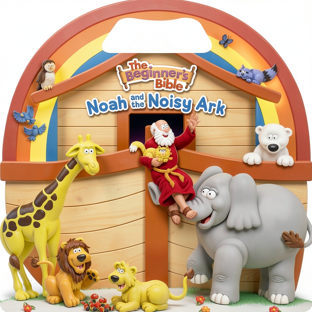 The Beginner's Bible Noah's Ark board book open to a colorful illustration