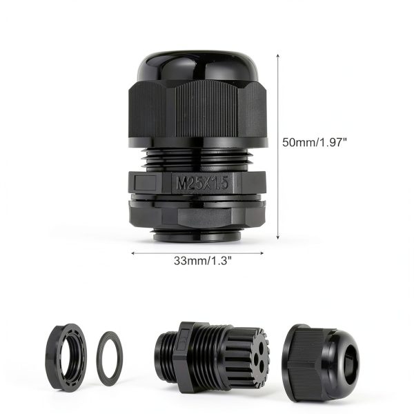 Cable Gland MECCANIXITY M25 5-6mm 5 Hole Waterproof Nylon Joint Black-1