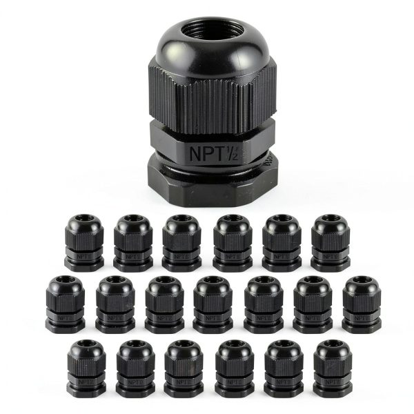 20pcs 1/2" NPT Cable Gland Waterproof Adjustable 6-12mm Through Cord Grip Cable Connectors Nylon Cable Gland Joints Wire Protectors(1/2'', 20PCS)-0