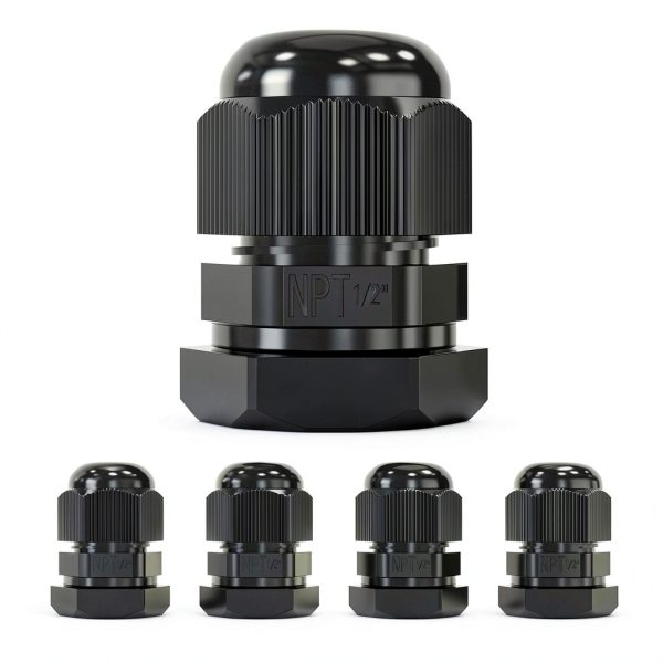 MGI SpeedWare 1/2 NPT Nylon Cable Gland Black Grommet 5-Pack-0