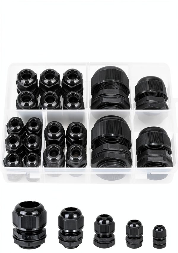 TICONN 20 Pcs IP68 Waterproof Cable Gland Kit NPT 1/4"-1" Black-0